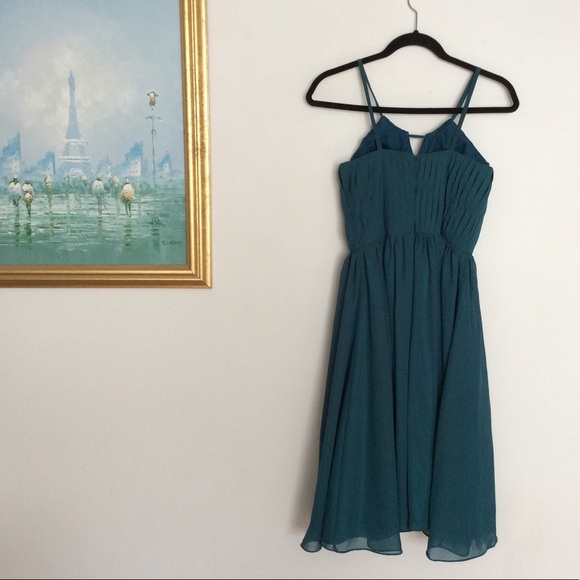 RESERVED Keyhole Chiffon Tea-length Dress Jade Green Size 4 - Picture 2 of 5